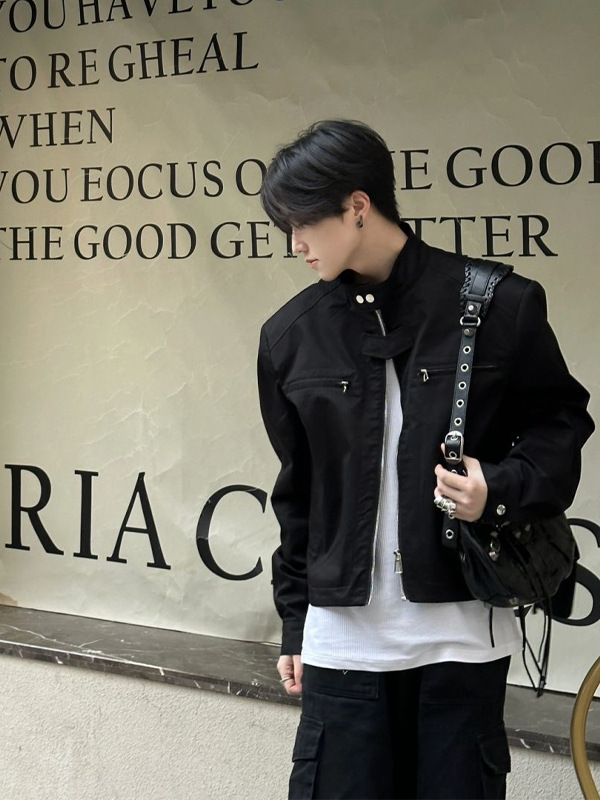 High-End Shoulder-Padded Short Functional Jacket for Men, Spring & Fall Niche American High Street Fashion Brand Vibe Wind Motorcycle Jacket