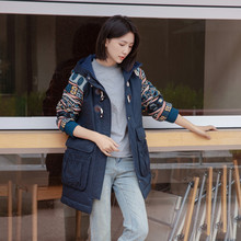 休闲女装厂家批发冬季宽松连帽中长棉衣棉服女拉链大口袋一件代发