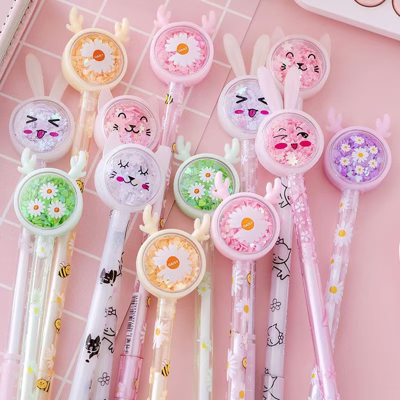 Creative Cartoon Antlers Sequin Gel Pen Cute Girl Heart Gel Pen Signature Pen Student Supplies Wholesale