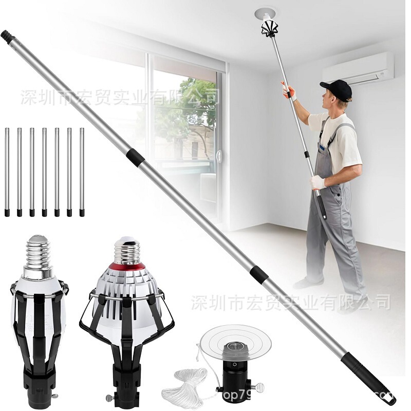 Cross-Border High-Altitude Bulb Replacement Tool Suction Cup Lamp Remover Three-Piece Set Extended Telescopic Stainless Steel Lamp Replacement and Removal Tool