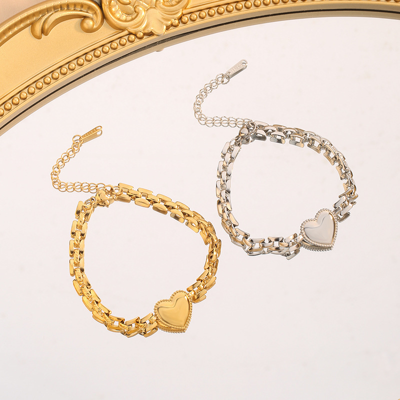 Van Siya Korean Style Titanium Steel Love Strap Bracelet Women's Fashion All-match Thick Chain Light Luxury Trendy Niche Design Sense