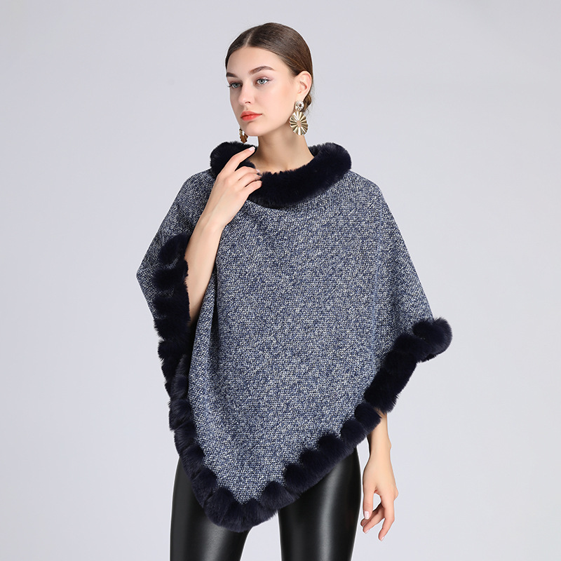 Stickad tröja i plusstorlek med fleece och tjock pälskrage_voghion.com