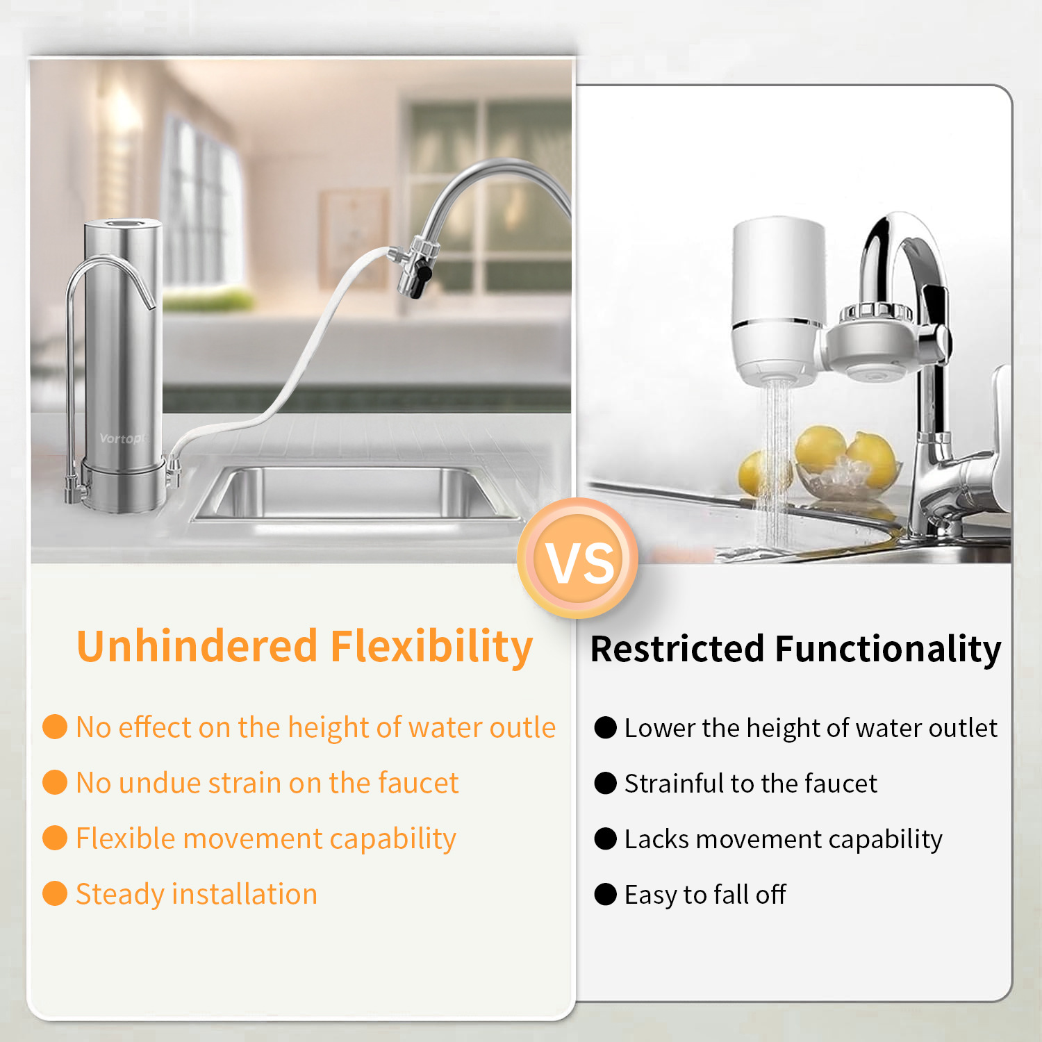 Grifo Independiente, Filtro de Carbón Activado para Encimera sin Perforación, Purificador de Agua de Acero Inoxidable para Beber Directo