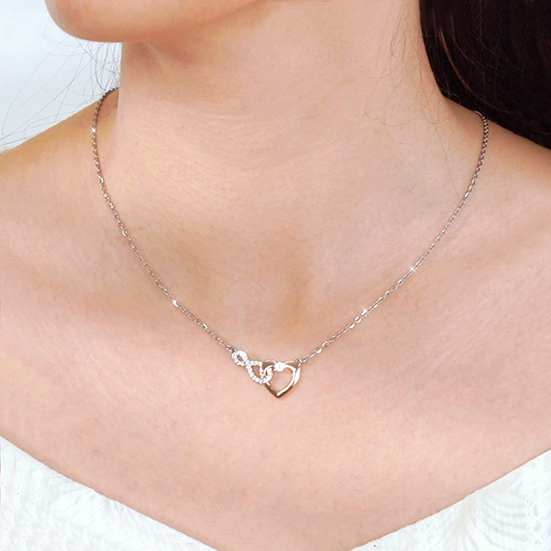 13g Weight Zircon Inlay Material 925 Sterling Silver Zircon Plating Inlay Heart Shape Pendant Necklace