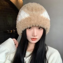 秋冬季毛线帽子女款百搭猫耳针织帽包头显脸小保暖加厚毛绒茸冷帽