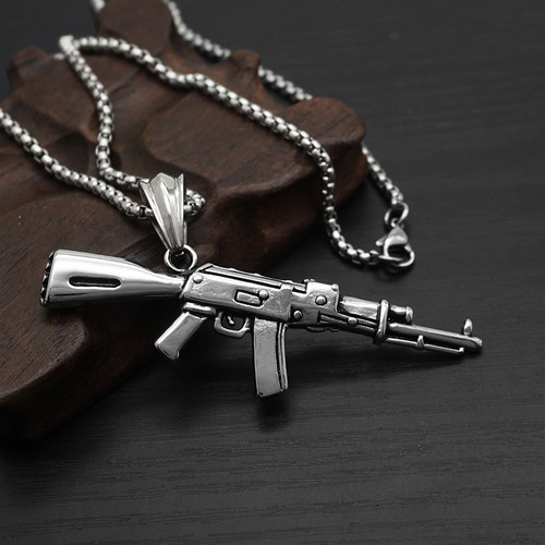 Cross-border European and American punk hip-hop rock AK-47 rifle men's personalized stainless steel pendant titanium steel necklace pendant