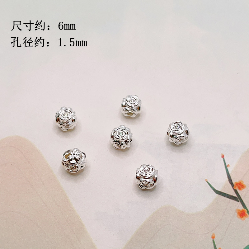 s925 silver gold-plated bow with diamond-studded flower ball, spacer beads, barrel beads, bracelet, necklace, DIY semi-finished accessories wholesale