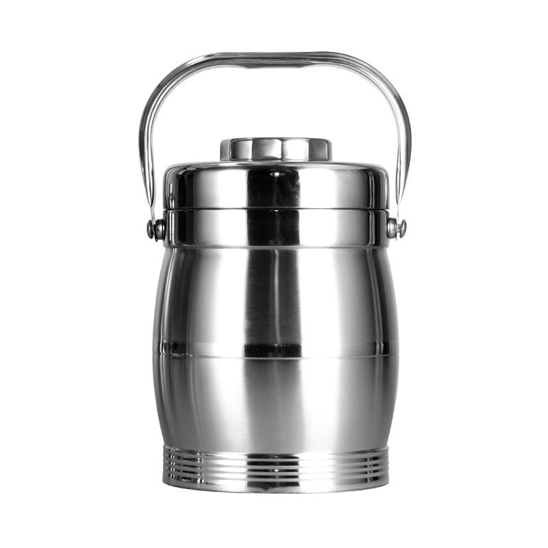 Cubo aislado de tambor recto de acero inoxidable portátil de múltiples capas de gran capacidad lonchera de doble capa con aislamiento al vacío