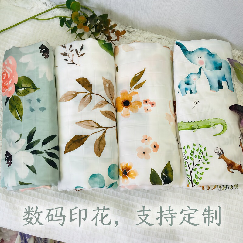 Baby Gauze Swaddle Blanket, Multifunctional Cover Blanket for Stroller, Digital Printing, Can Be Used as Class a Safety Product