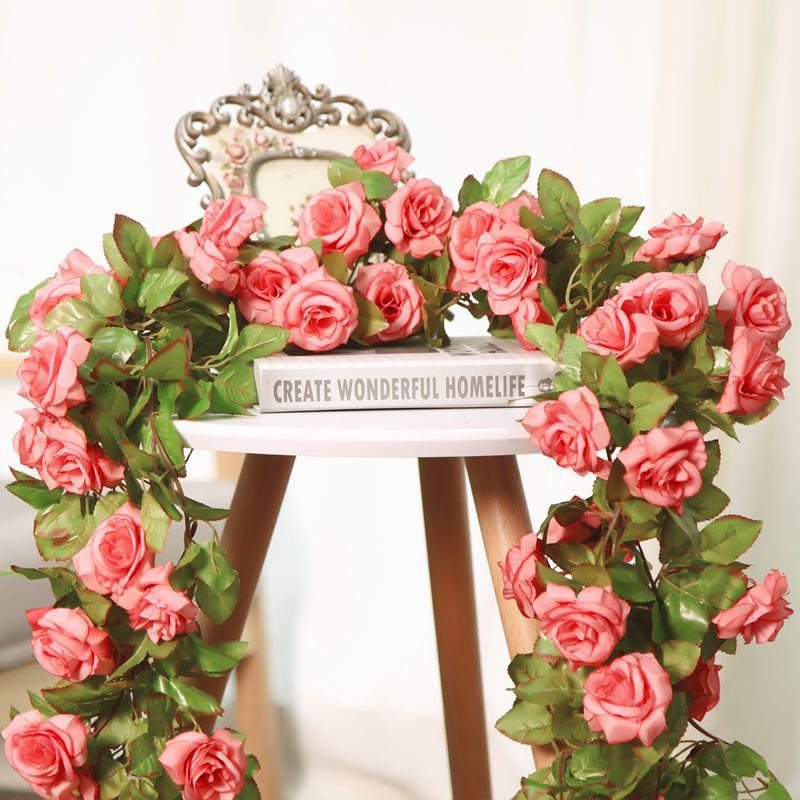 假花藤条吊顶藤椅空调水管道婚庆拱门隔断装饰假花玫瑰花藤严选