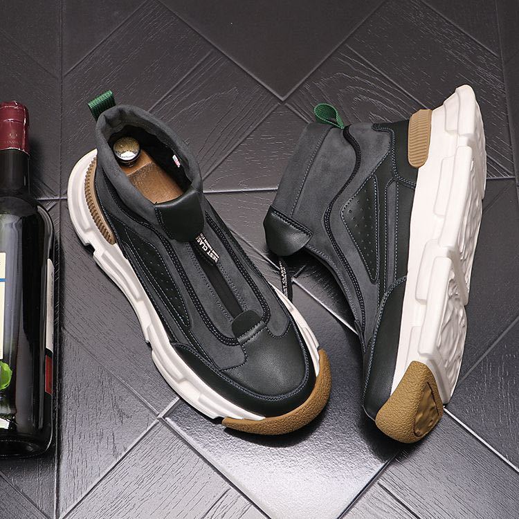 Pánske vysoké trendy pánske jesenné nové všestranné zväčšujúce pracovné topánky s hrubou podrážkou lenivý set-foot ležérna pánska obuv veľkoobchod_voghion.com