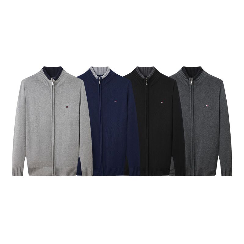 Cross-Border Foreign Trade High-Quality Men's Sweater Cardigan with Zipper and Stand-Up Collar Tommy Men's Slim-Fit Knit Sweater Cross-Border Foreign Trade High-Quality Men's Sweater Cardigan with Zipper and Stand-Up Collar Tommy Men's Slim-Fit Knit Sweater