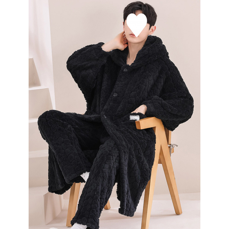 파자마 남성용 가운 가을과 겨울 겨울 산호 양털 두꺼워진 플러스 벨벳 플란넬 목욕 가운 가정복 봄과 가을 긴