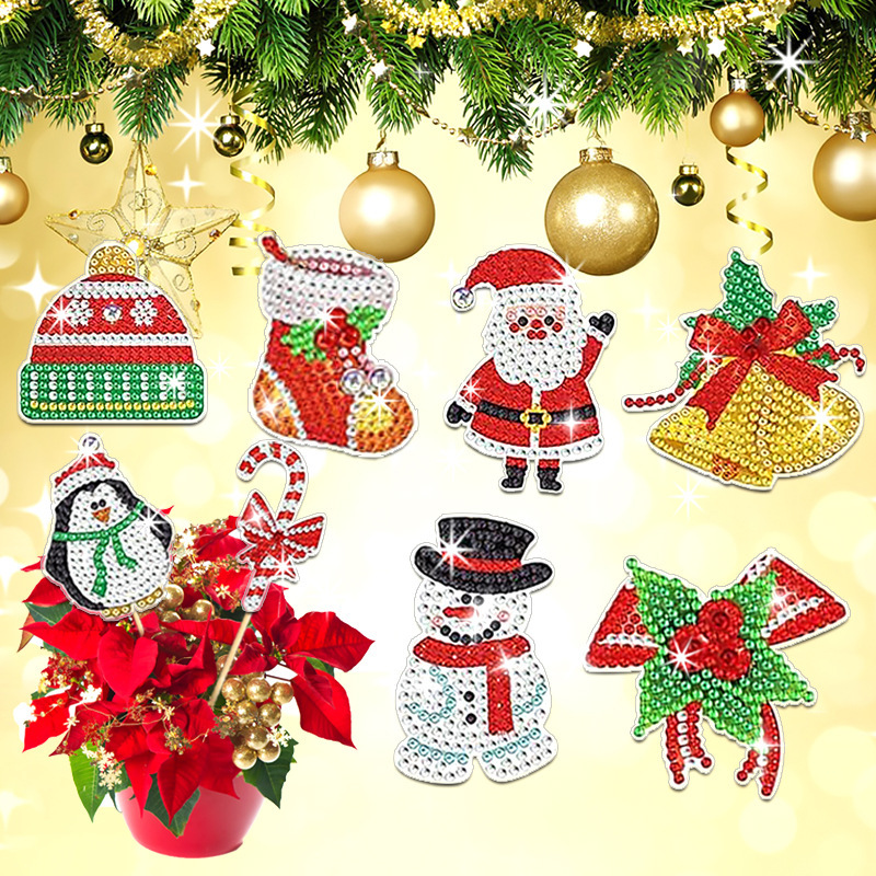 Estacas decorativas para macetas con diseño de flores para decoración de plantas en el hogar y escritorio, fabricante de estacas de jardín hechas a mano con pegatinas de diamantes DIY.