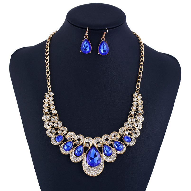 Joyería transfronteriza explosión Amazon venta caliente gran collar de gemas conjunto de pendientes de orejas Europa y América temperamento exagerado de moda diamantes flash image 3