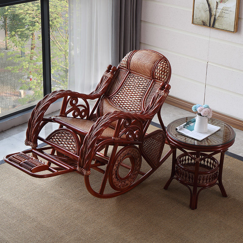 Rattan Chair Natural Real Rattan Rocking Chair Home Rocking Chair Lounge Chair Adult Balcony Leisure Nap Rattan Chair for the Elderly