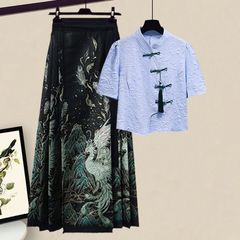 新中式女装穿搭一整套2025新款改良盘扣上衣搭配国风马面裙两件套