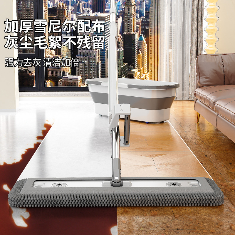 2025新款雪尼尔免手洗平板拖把加厚木地板魔术墩布大号带桶一拖净|undefined