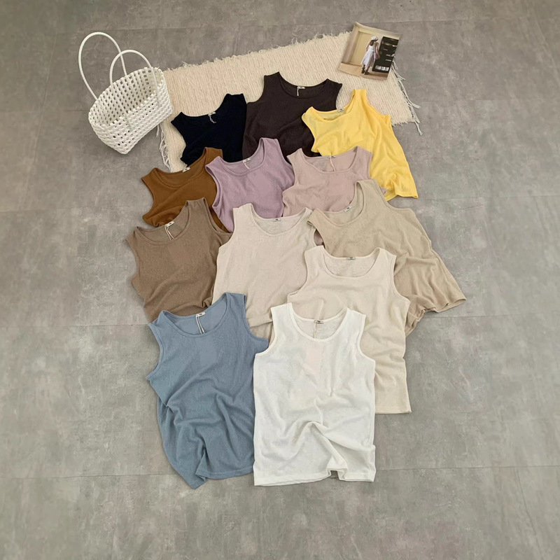 Korean Niche Egg Eggshell-Colored Versatile Basic Round-Neck Cotton-Linen Sleeveless Top Vest Undershirt in 12 Colors