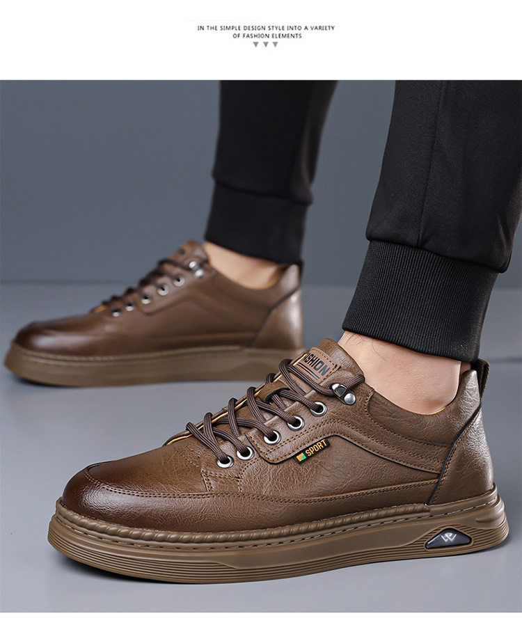 Giày da nam sneaker cổ thấp khâu chỉ thủ công, đế bằng, dây buộc phía trước — Màu nâu, Màu trắng, màu đen chi tiết 19