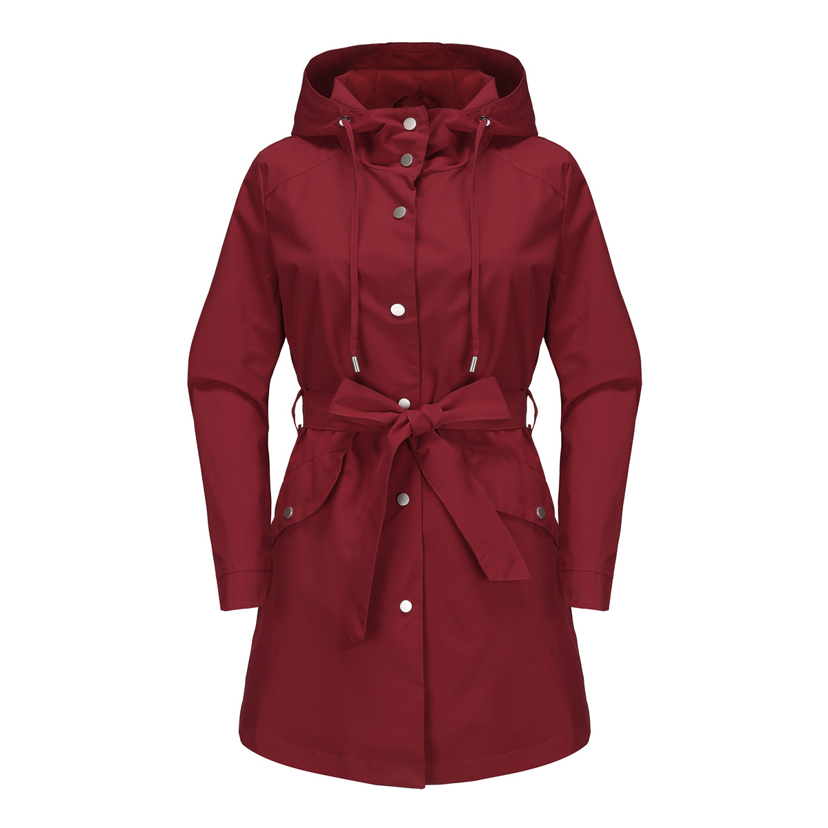 Women's Clothing Spring and Autumn Hooded Water Repellent Jacket with Belt Thin Casual Loose Windbreaker _voghion.com