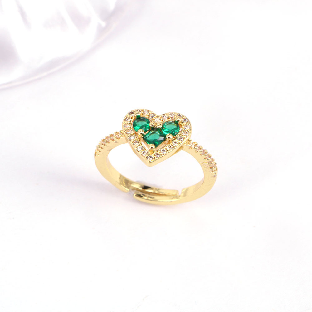 New Simple Colorful Heart-shaped Copper Inlaid Zircon Open Ring display picture 4