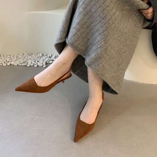 Velvet high heels, stiletto heels, pointed toe toe sandals, women's shoes, French style 2024 new summer elastic band back empty shoes
