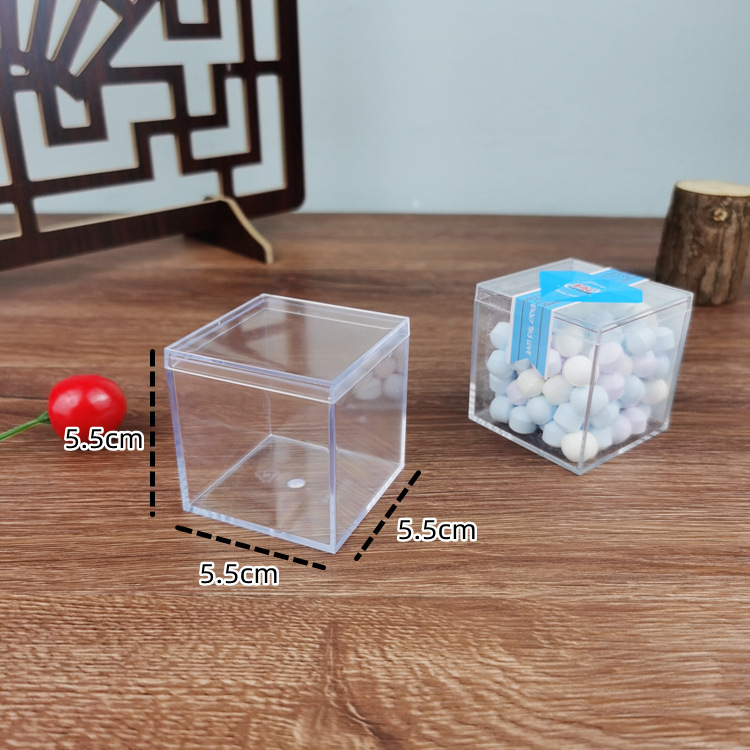 Caja pequeña de plástico transparente tapa cuadrada caja de almacenamiento de acrílico PS embalaje caramelo transparente caja dura 5,5
