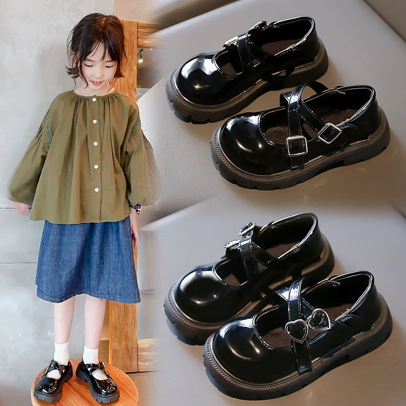 Детская обувь для девочек в британском стиле маленькая кожаная обувь черная 2024 новая обувь принцессы маленькая девочка мода одиночная обувь