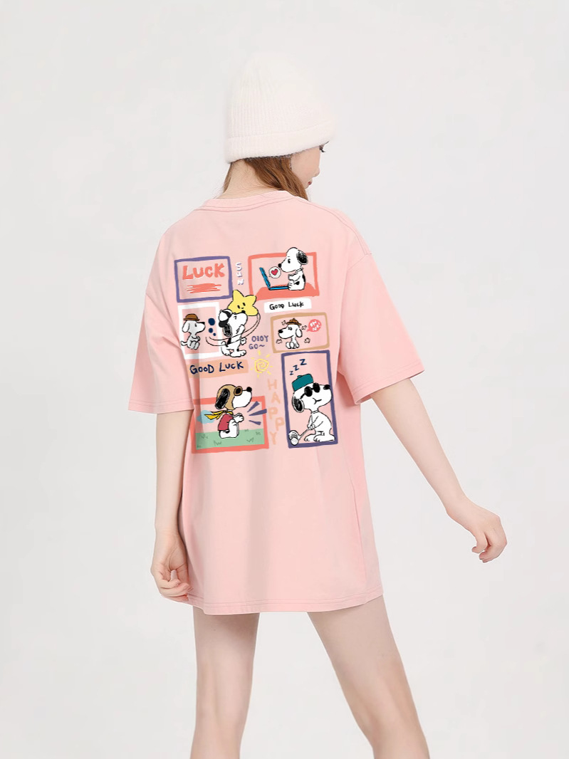 Tシャツ レディース 半袖 綿100% ゆったりトップス 小柄さん向け スヌーピー柄 半袖 トレンド 日韓風 ラウンドネック
