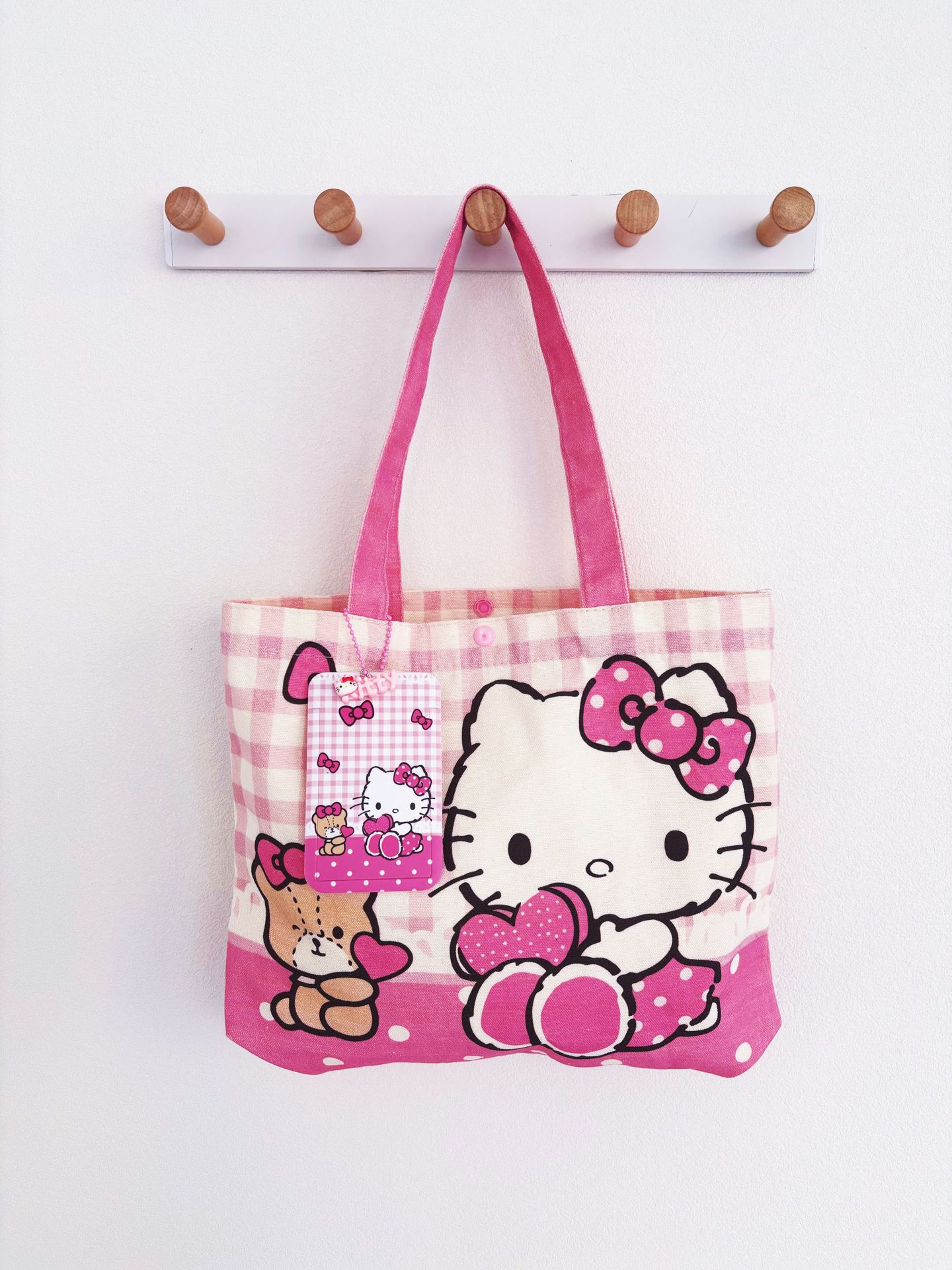 KT 핑크 체크 캔버스백 + 카드홀더