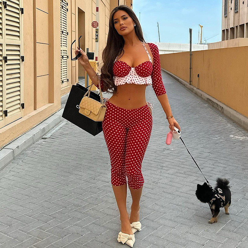 European and American Style Cross-Border Sexy Holiday Women's Outfit, Slim-Fit Calf-Length Pants Set, Strapless Hot Street Fashion Two-Piece Trendy Set