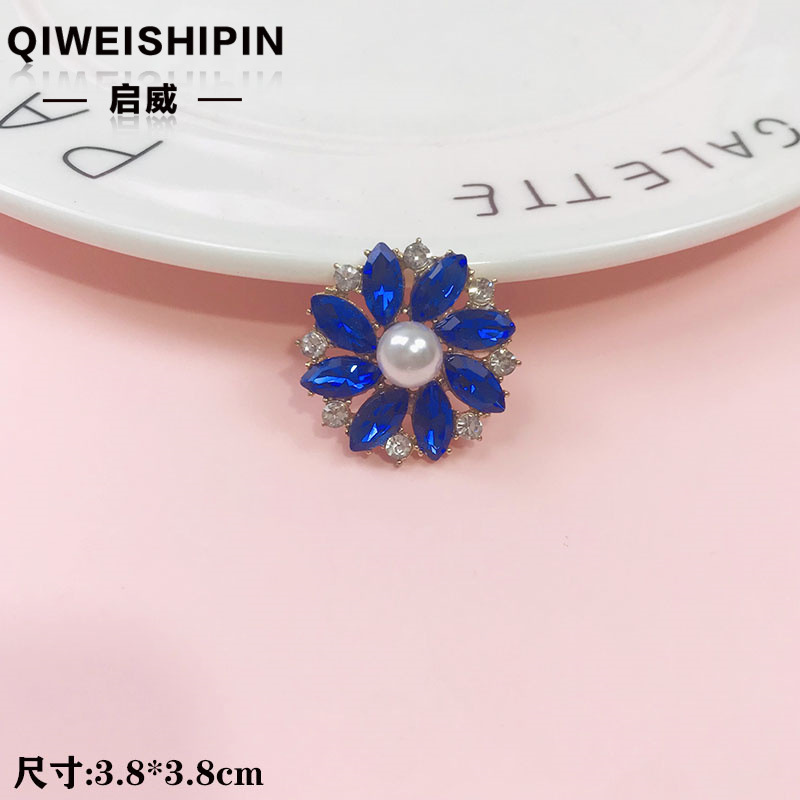 启威长方形花盘珍珠钻五角diy材料 水钻扣鞋包包花配饰  合金配件|undefined