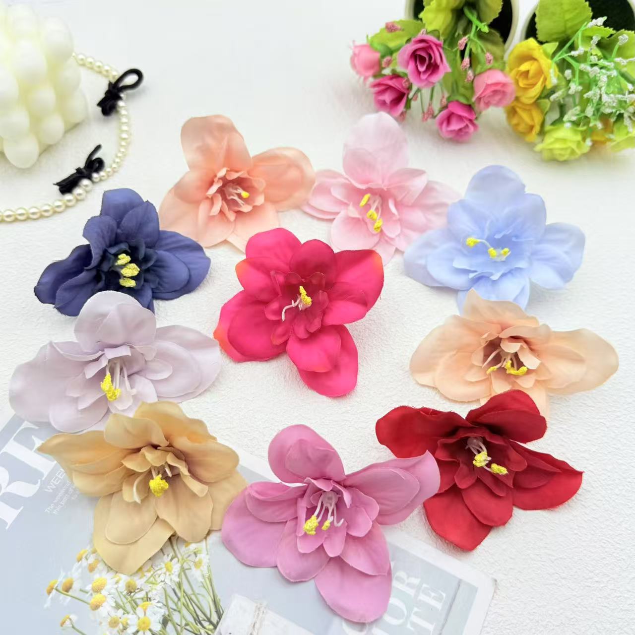In stock 8cm artificial Magnolia handmade garland hairpin material home wedding flower wall cake decorative flowers
