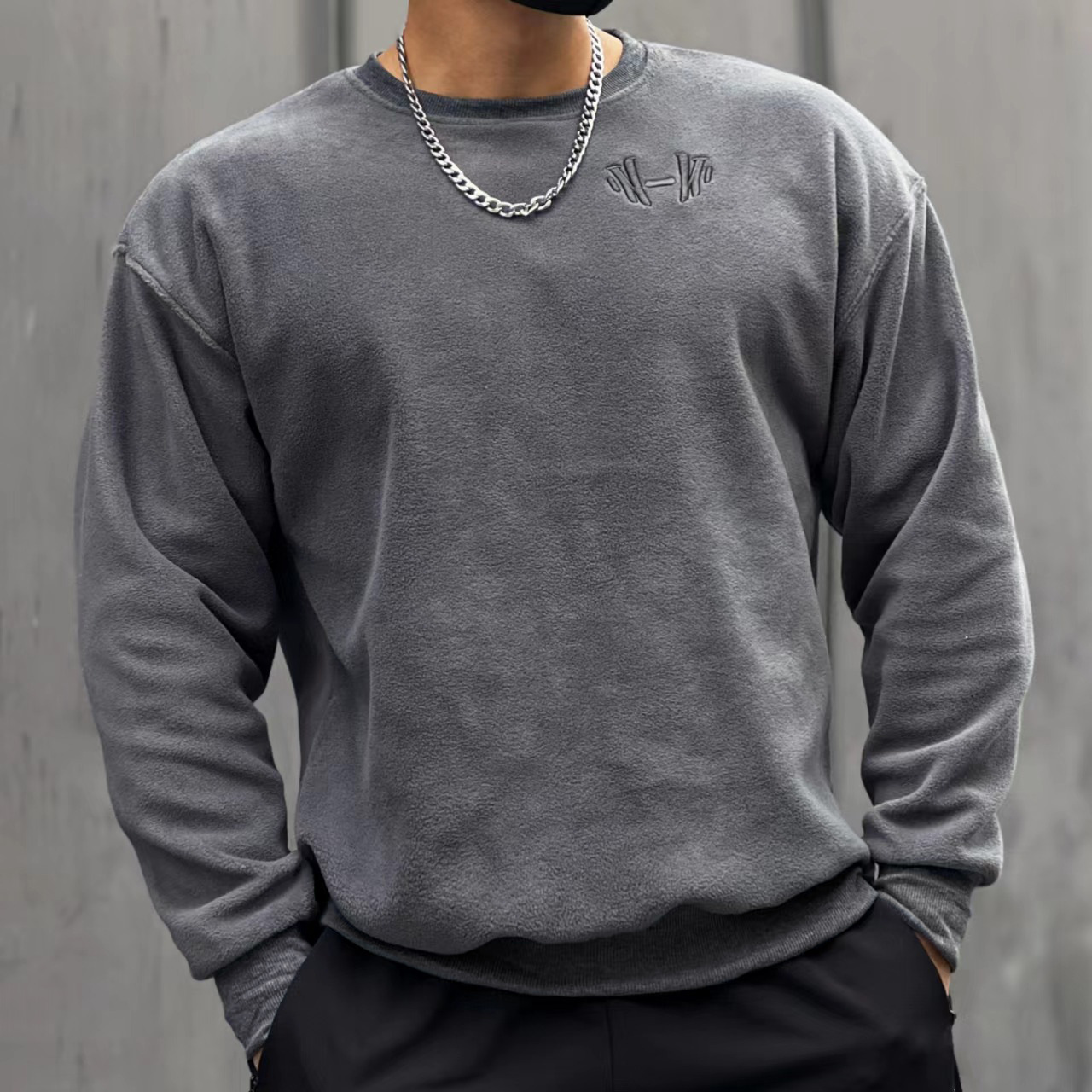 Muscle Autumn and Winter Men's Sports Leisure Running Gym Exercise Double-sided Shake Grain and Velvet Loose Warm Long Sleeve Jacket