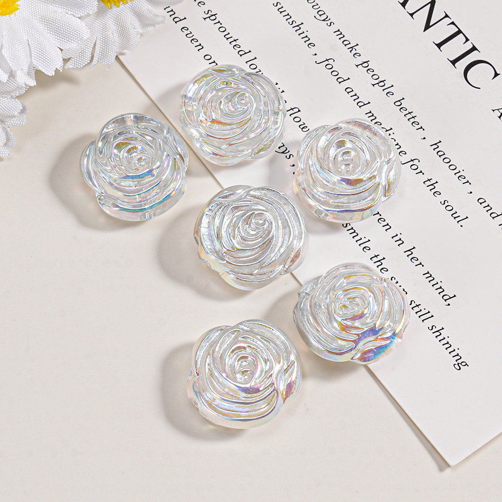 Cuentas de resina iridiscentes transparentes de doble cara con forma de rosa, efecto glaseado, para accesorios de colgantes de cadena de teléfono DIY, venta al por mayor