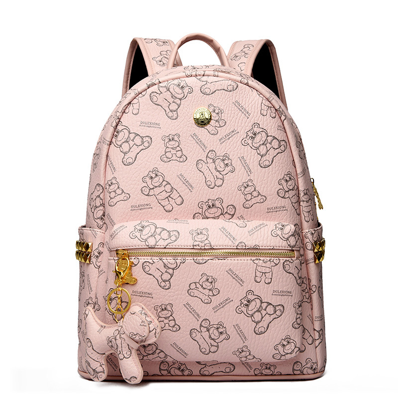 2025 nueva impresión de comercio exterior bolsas de mujer moda coreana de gran capacidad mochila de mujer caricatura lindo oso mochila