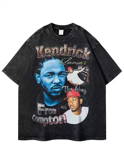 Kendrick Lamar T-shirt American-style High Street Heavy-weight Washable Short-sleeved T-shirt Men's Loose European and American Summer ins Fashion Brand
