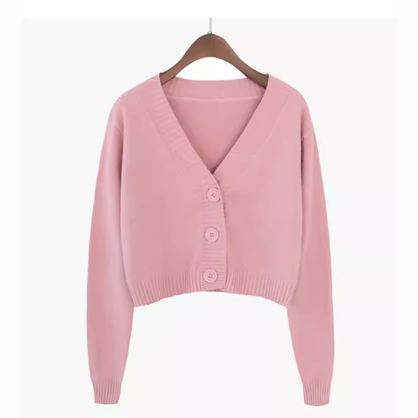 Internet celebridad aguacate verde punto cardigan abrigo moda mujer corto cintura alta chal manga larga con cuello en V suéter exterior moda image 5