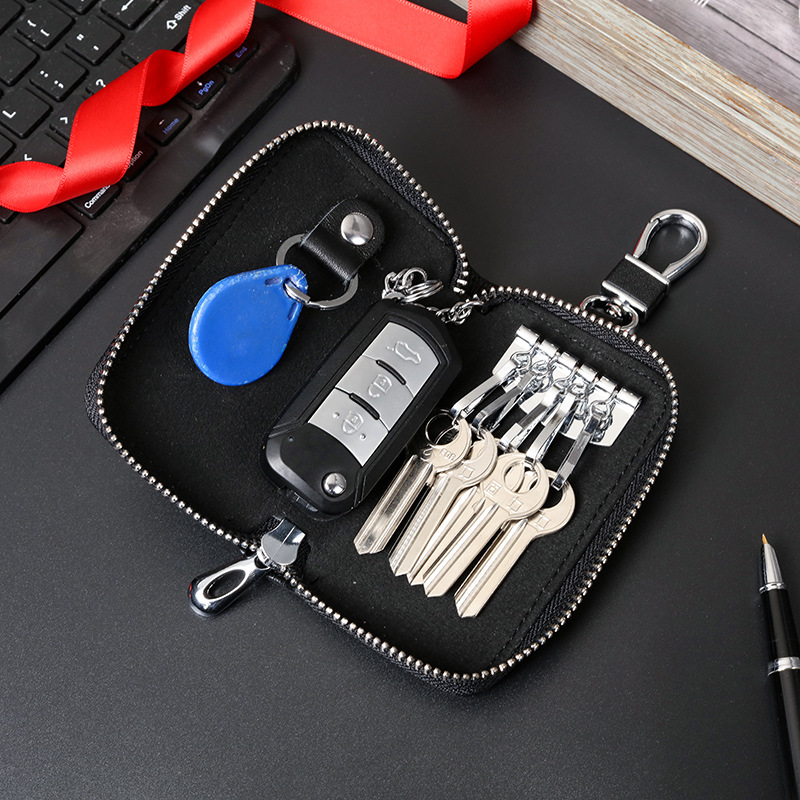 Cuero genuino caja de la llave del coche piel de vaca hombres y mujeres cremallera llavero de gama alta exquisita bolsa de clave de cabeza de cocodrilo 2021 Nuevo