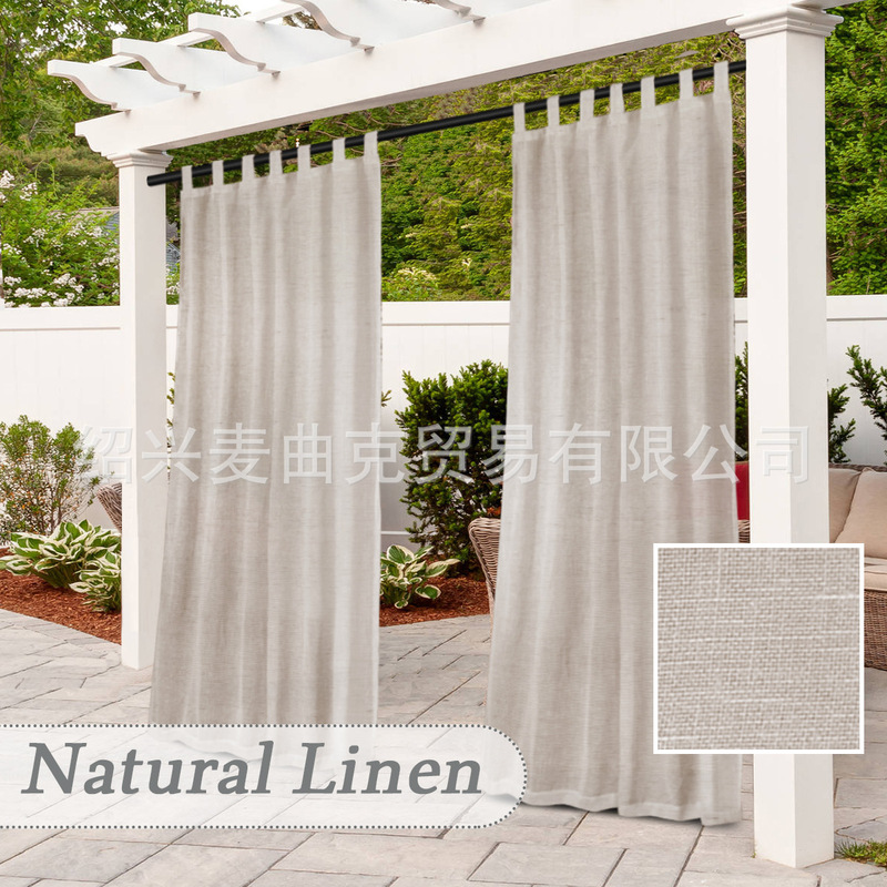Cross-border Amazon Hot Sale Linen Yarn Outdoor Curtain Hanging Loop Modern Simple Light Transparent Strong Waterproof Light Luxury Finished Curtain