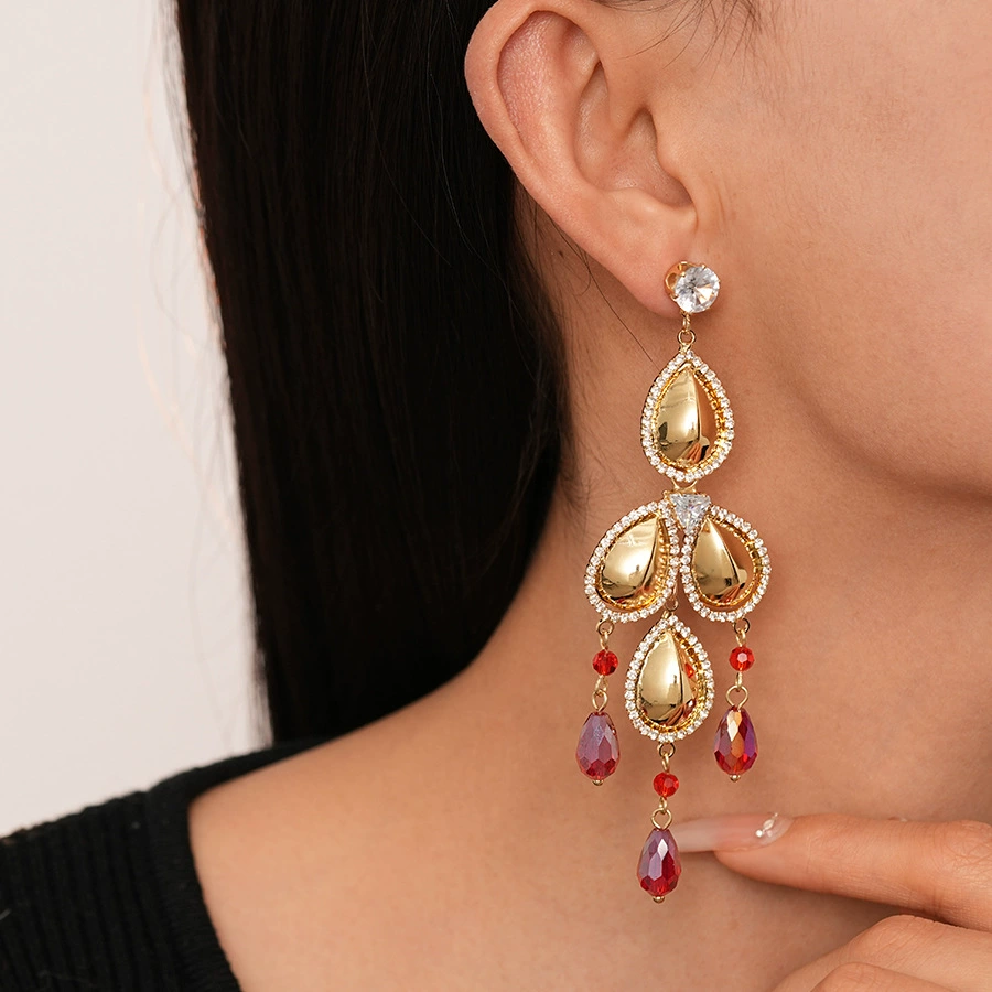 Glass silver needle with tassels, earrings, french style, European style, light luxury style, bright catchy style