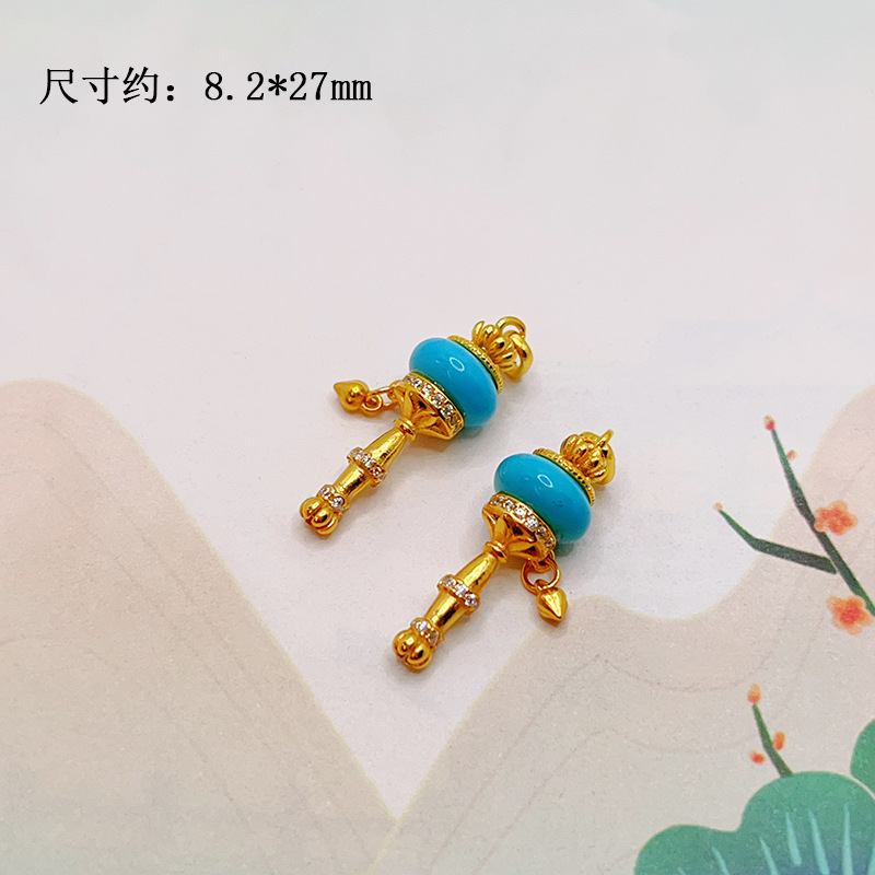 S925 Sterling Silver Gold-Plated Natural Turquoise Gourd-Shaped Fortune Bead DIY Jewelry Bracelet Pendant Spacer Bead Accessories