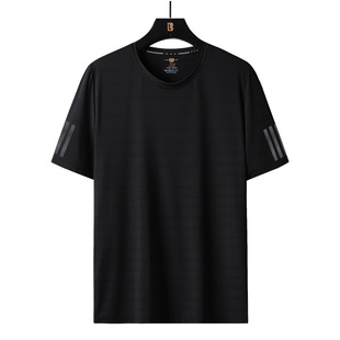 Men's Short-sleeved Thin Ice Silk T-shirt Casual Loose Stretch Large Size T-shirt Trendy Men's Quick-drying Fat Clothes