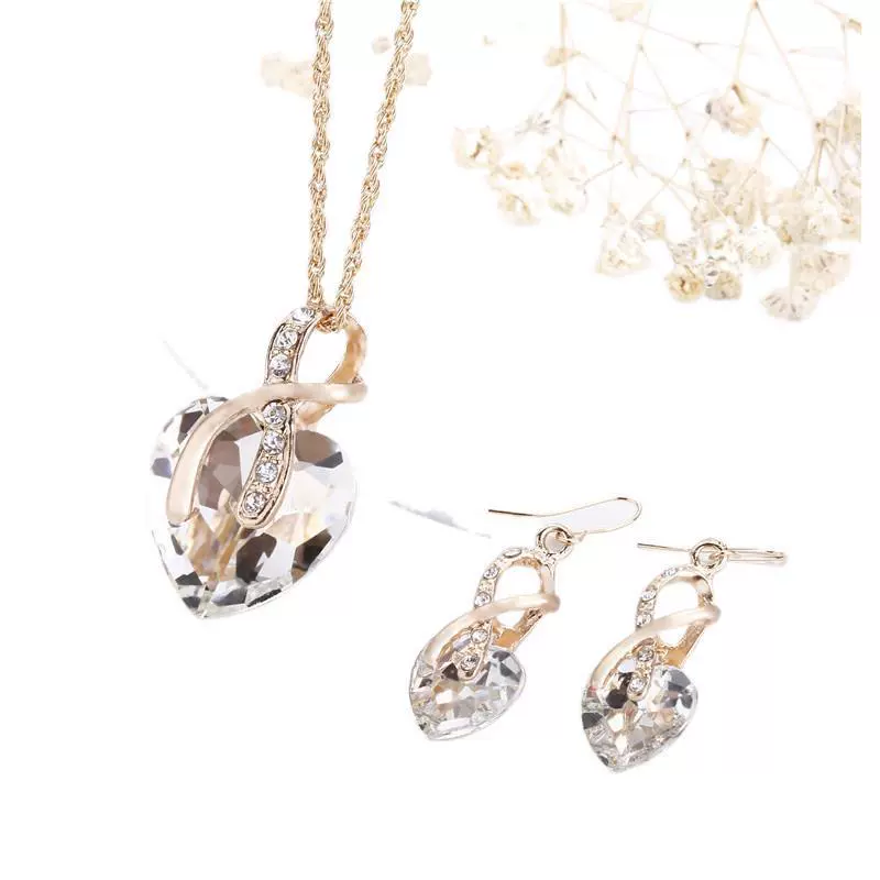 Glass earrings heart shaped, necklace, jewelry, set, European style