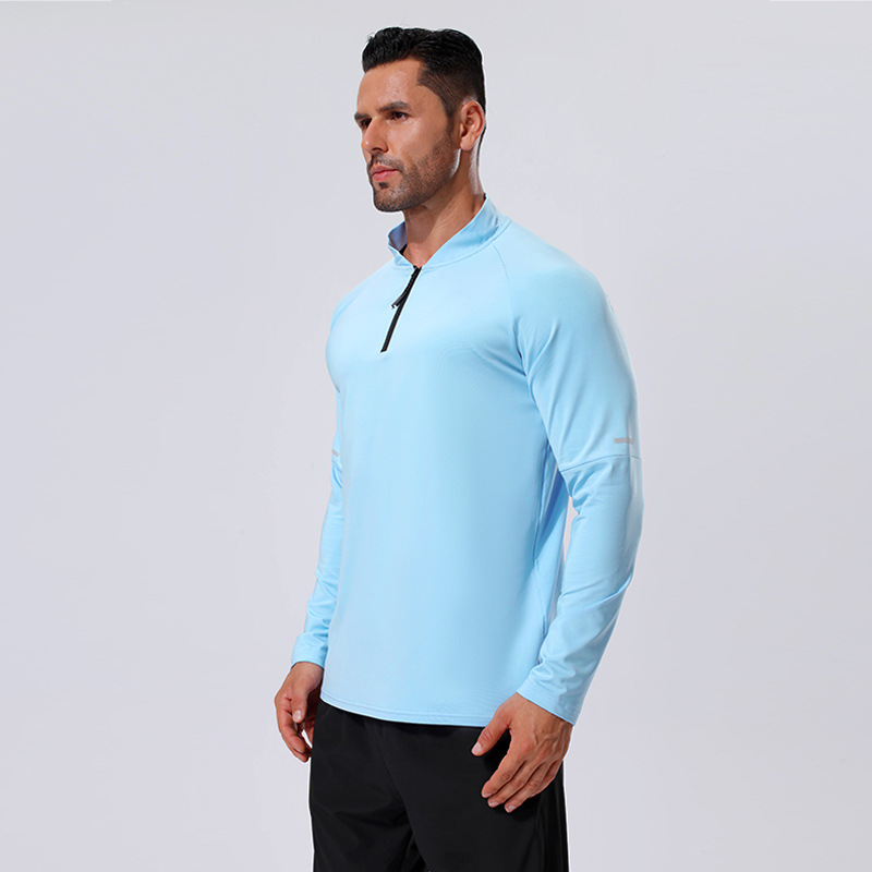 Otoño e Invierno nueva Camiseta deportiva media cremallera de manga larga superior cuello alto fitness ropa de secado rápido correr ropa de entrenamiento transfronterizo