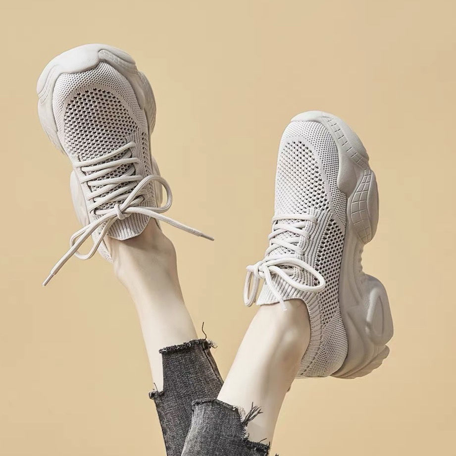 Spring and autumn new single shoes, mesh inner height increasing women's white shoes, comfortable casual sports shoes, cross-border casual shoes