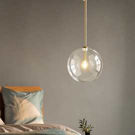 北欧创意单头网红泡泡球透明玻璃圆球吊灯餐厅吧台卧室床头小吊灯