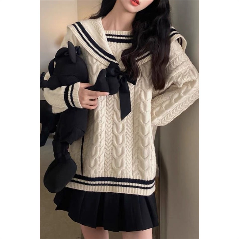 秋冬新款ins慵懒风情侣装学院风撞色毛衣宽松外穿学生针织衫加厚