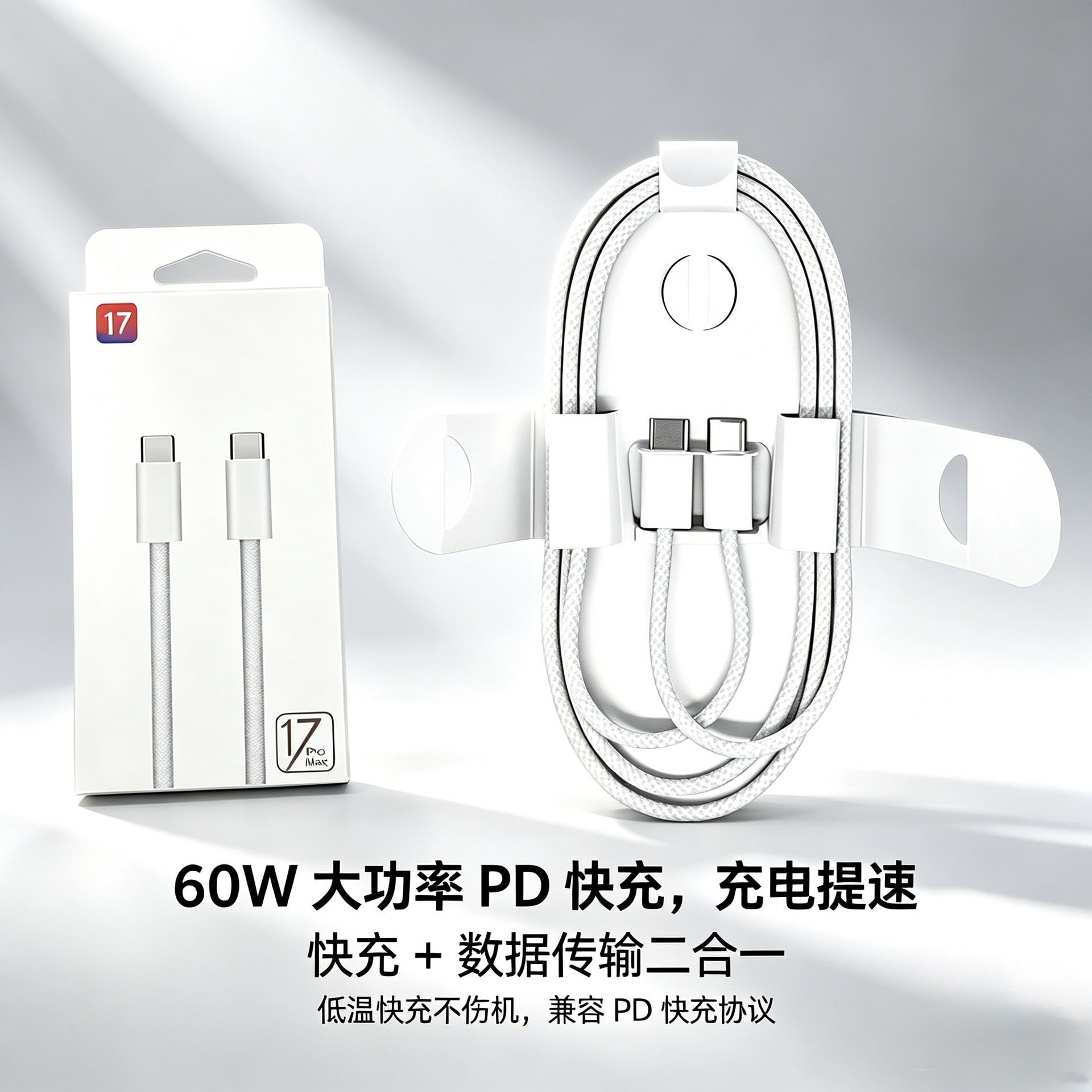 适用于iPhone 苹果17充电器 60W快充数据线 双TypeC口快充编织线